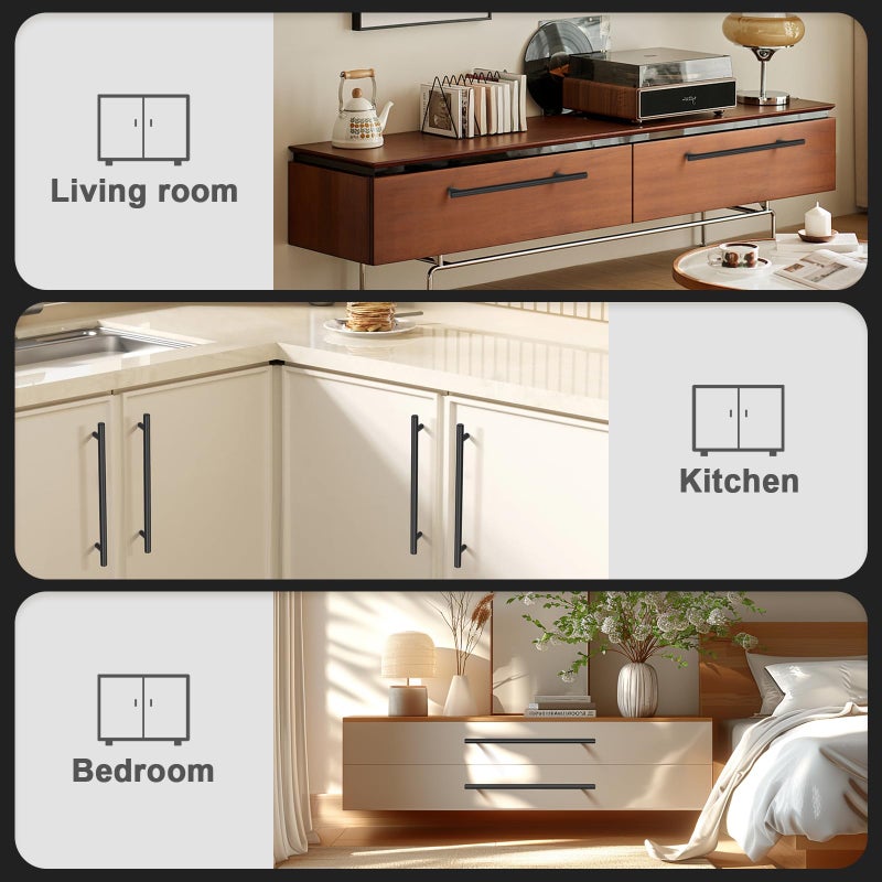Probrico 25 Pack Hole Centers 10inch Matte Black Kitchen Cabinet Pulls, Stainless Steel Dresser Drawer Handles, 12.6inch Length Pull Handle for Cabinets and Closets - Image 5